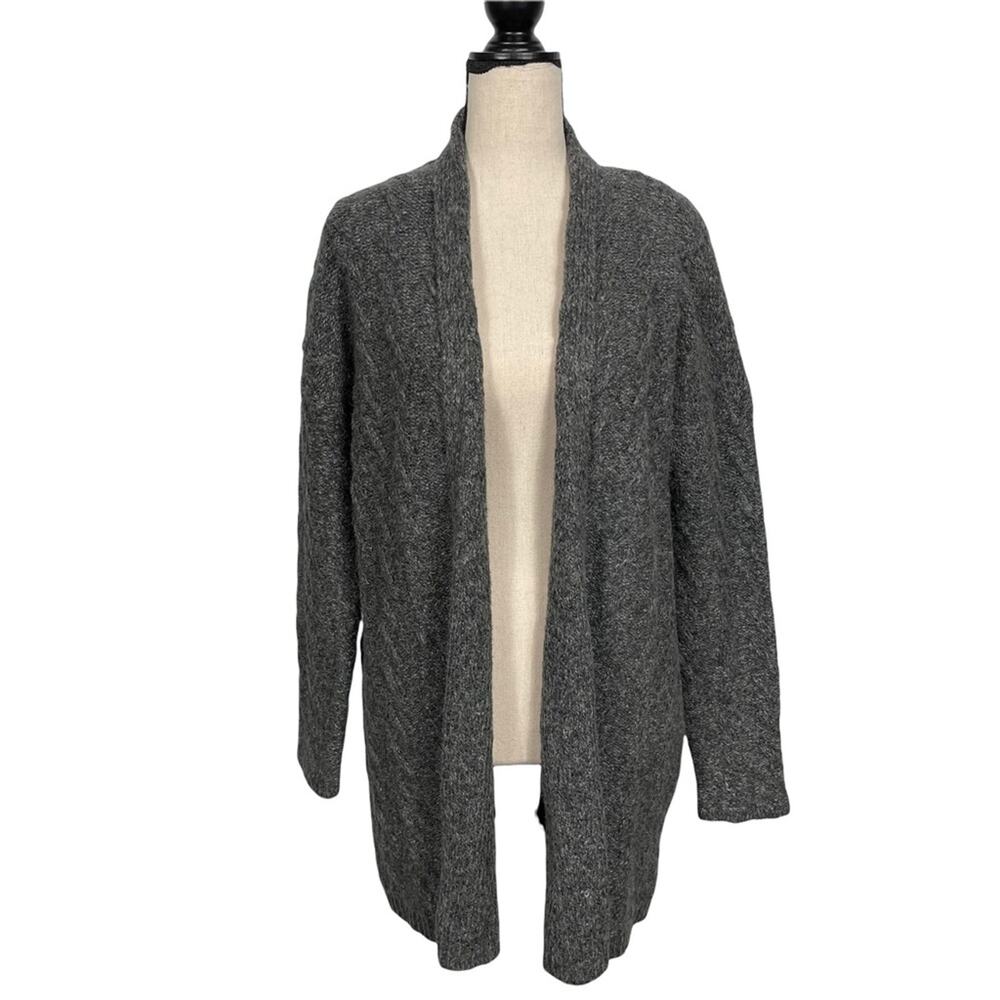 J. Jill Cardigan Charcoal Grey Cotton Alpaca Blend Textured Knit Size XS